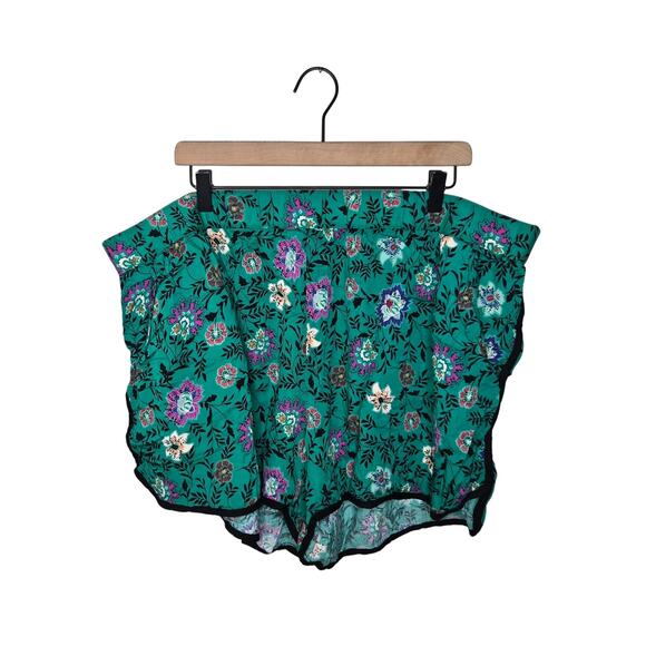 KNOX ROSE Green & Black Floral Mid Rise Casual Shorts Size 2X - Picture 1 of 9